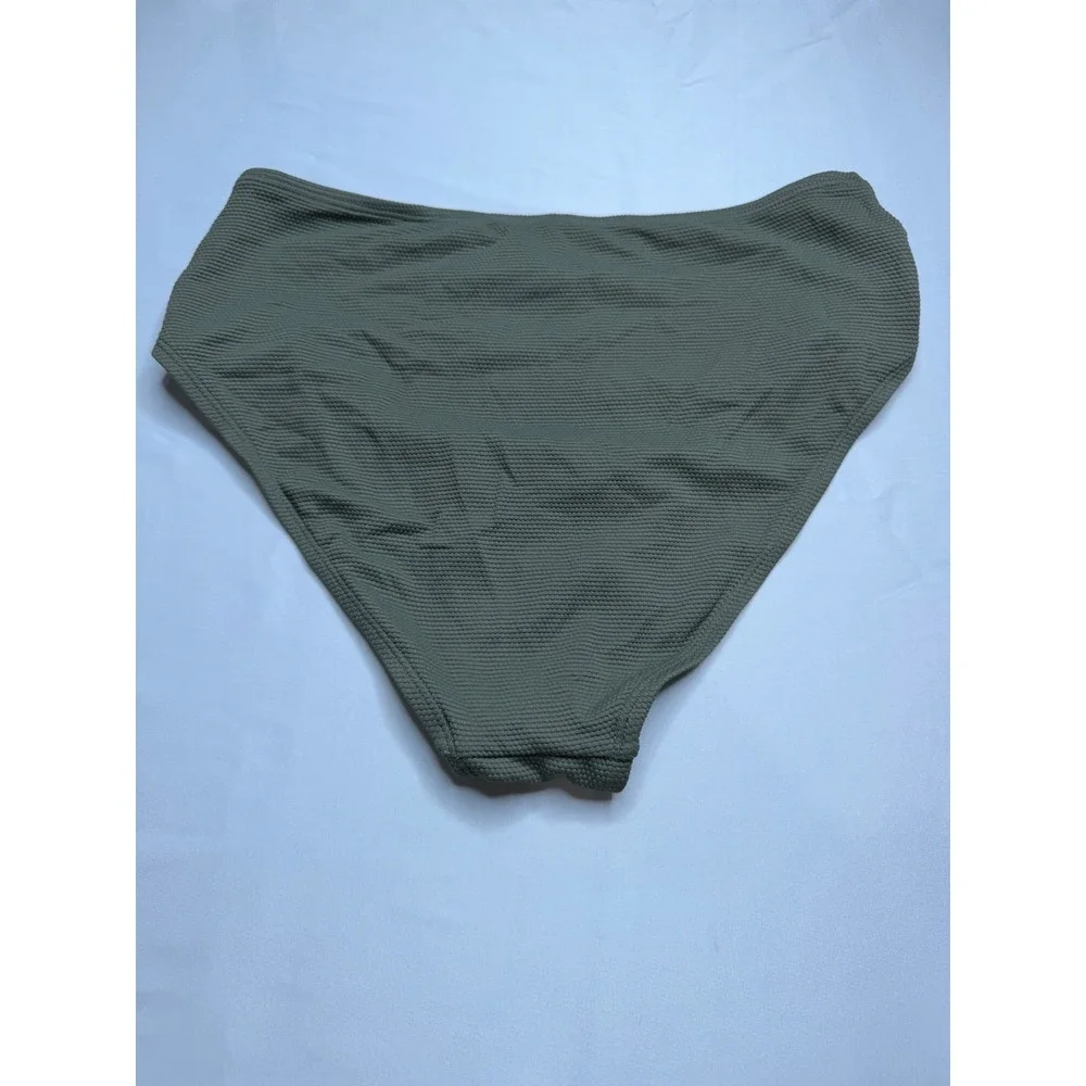 Cupshe Olive Green Ribbed Tankini Set High Neck Mesh Cutout Back Size M